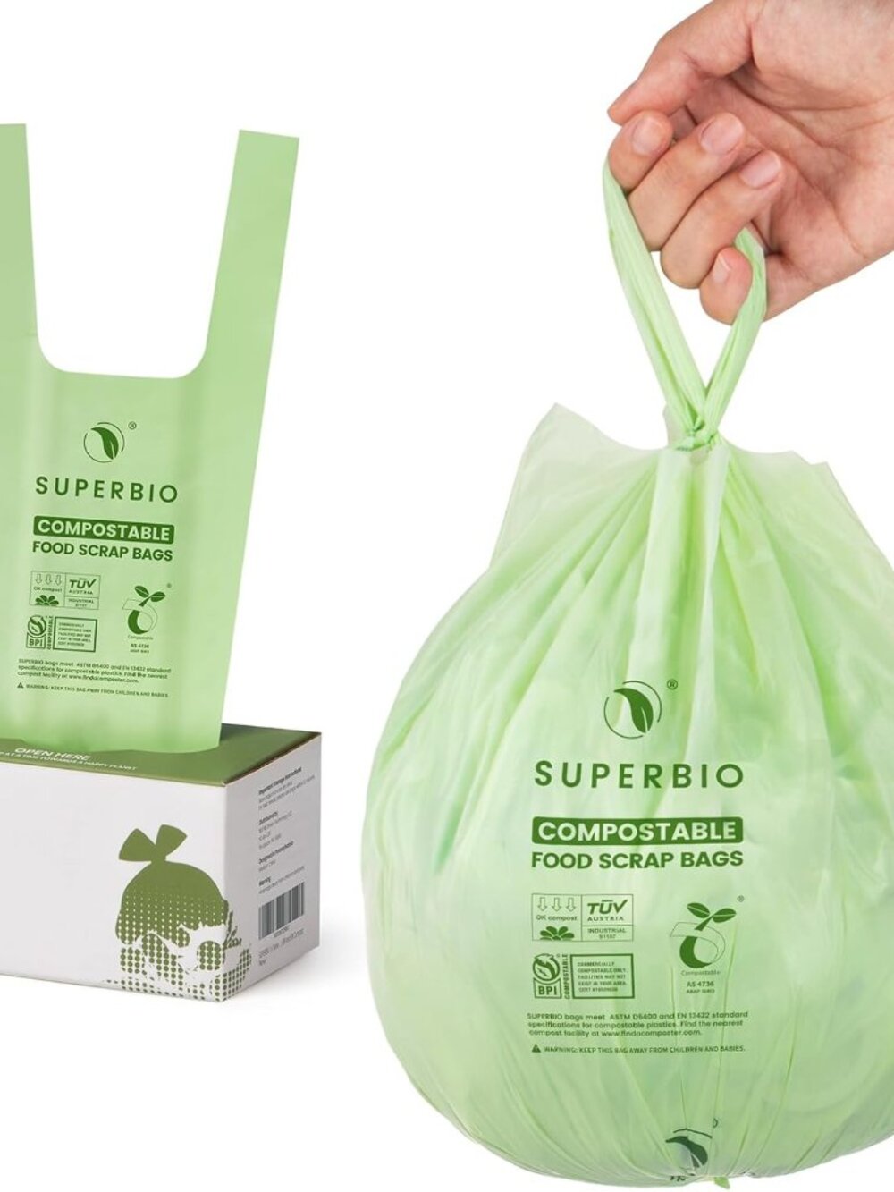 1.6 Gallon Handle Tie Compostable Food Scrap Bags For Counter Top Compost Bin, S